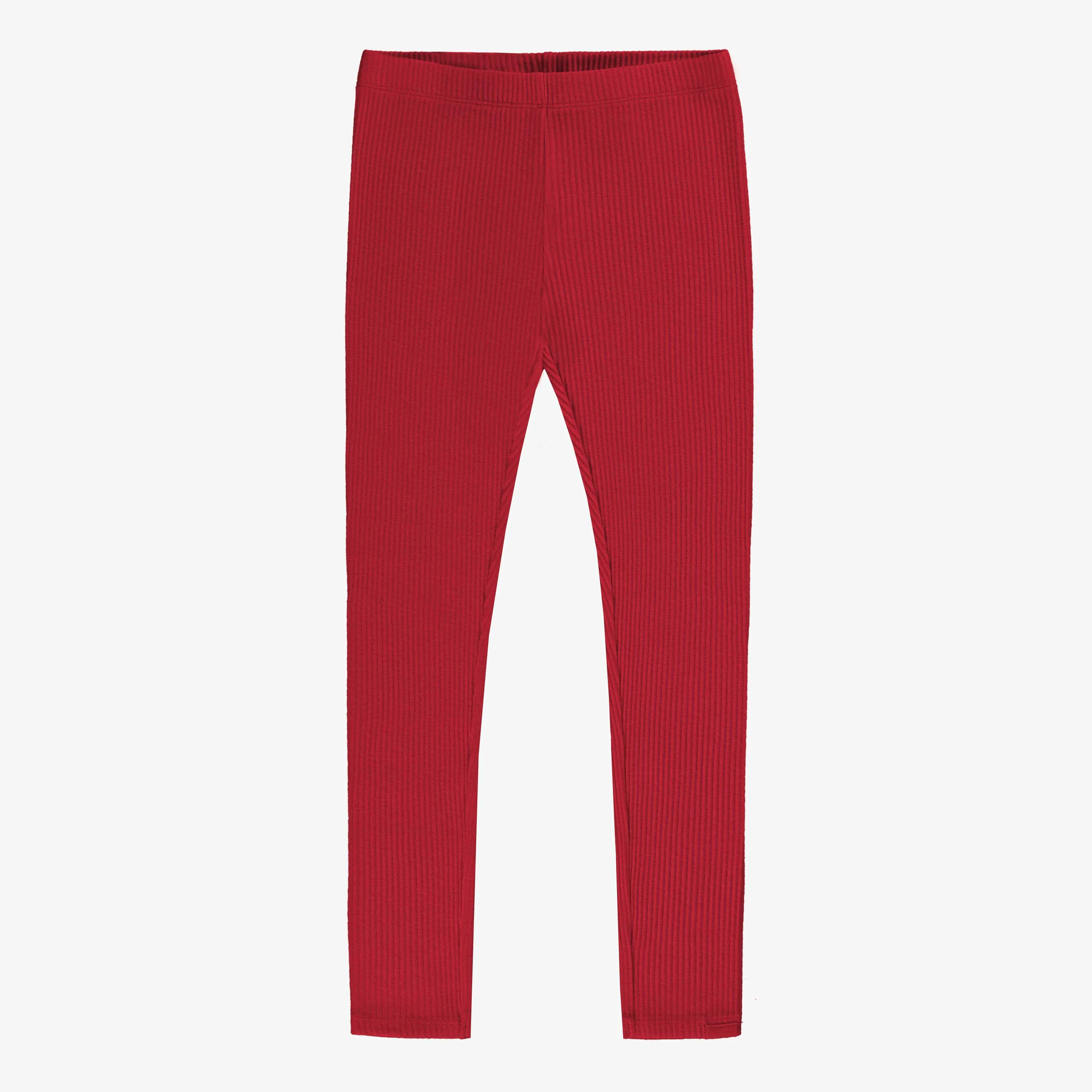 Legging rouge longueur régulière en tricot côtelé, enfant || Red regular length legging in ribbed knit, child