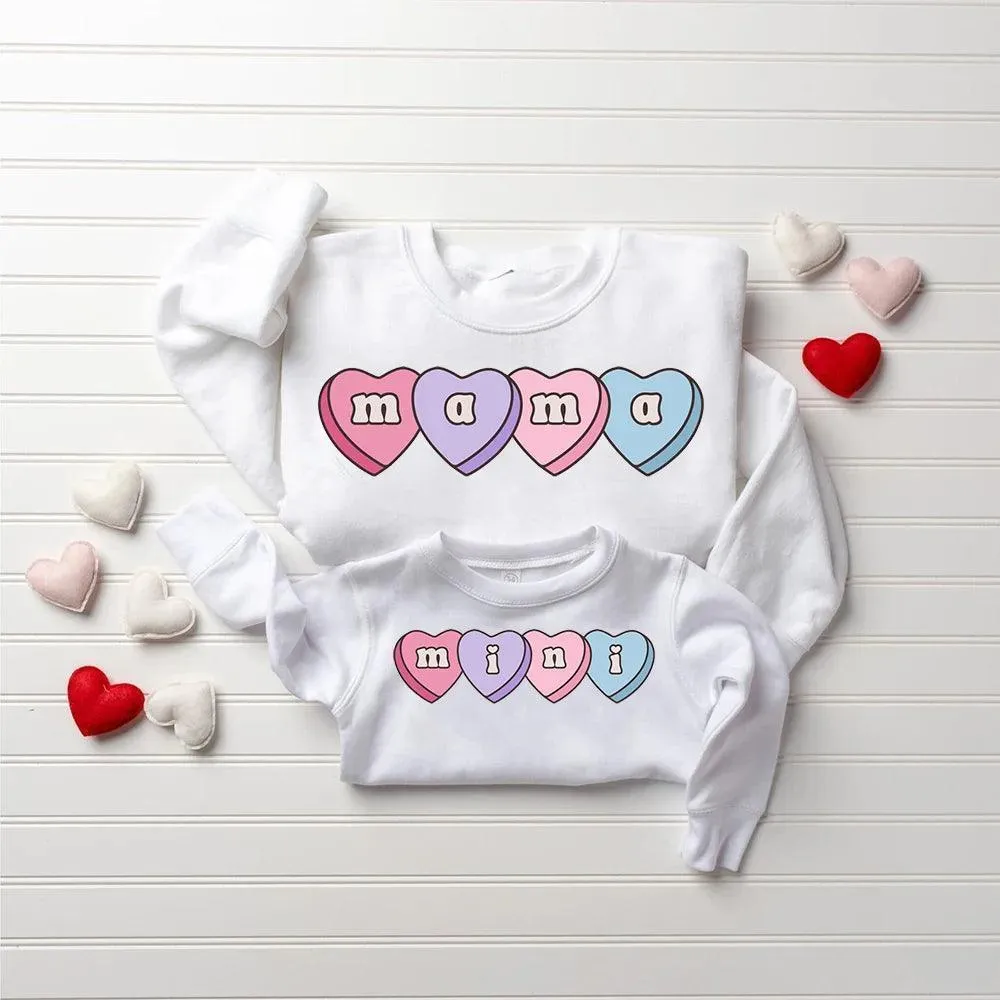 mama   mini heart candy matching crew sweatshirts