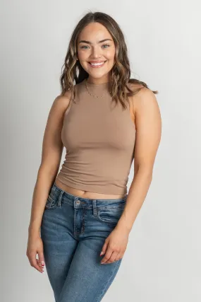 Modal high neck tank top taupe