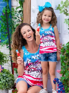 Mommy and Me Fireworks and Freedom Tie Dye Tank Top