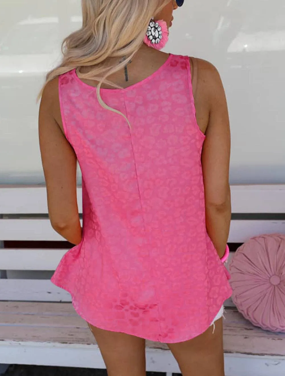 Orange Satin Leopard Tank Top
