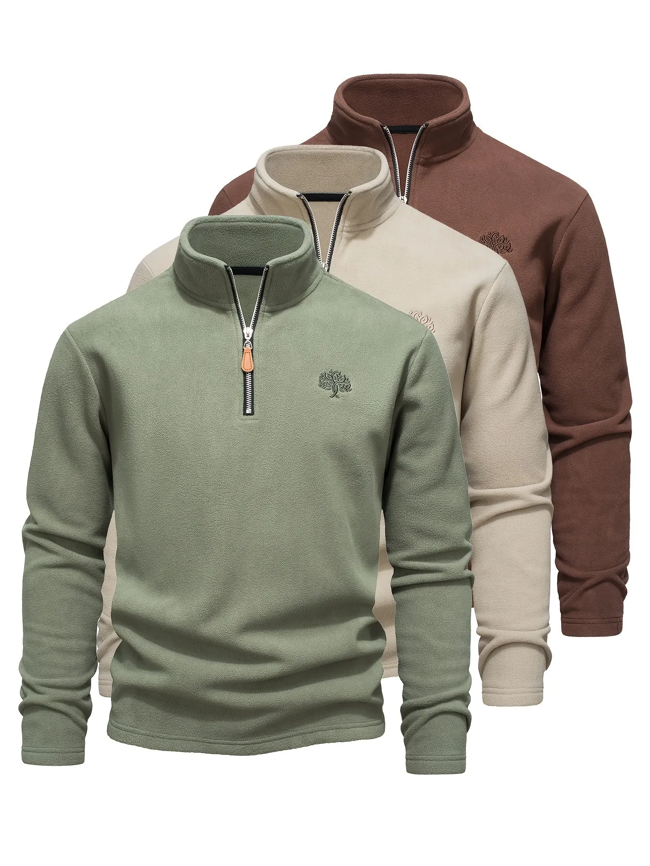 "3PCS Men's Fleece Pullover Sweatshirts - Half-Zip, Stand Collar, Cozy for Outdoor & Casual Wear"