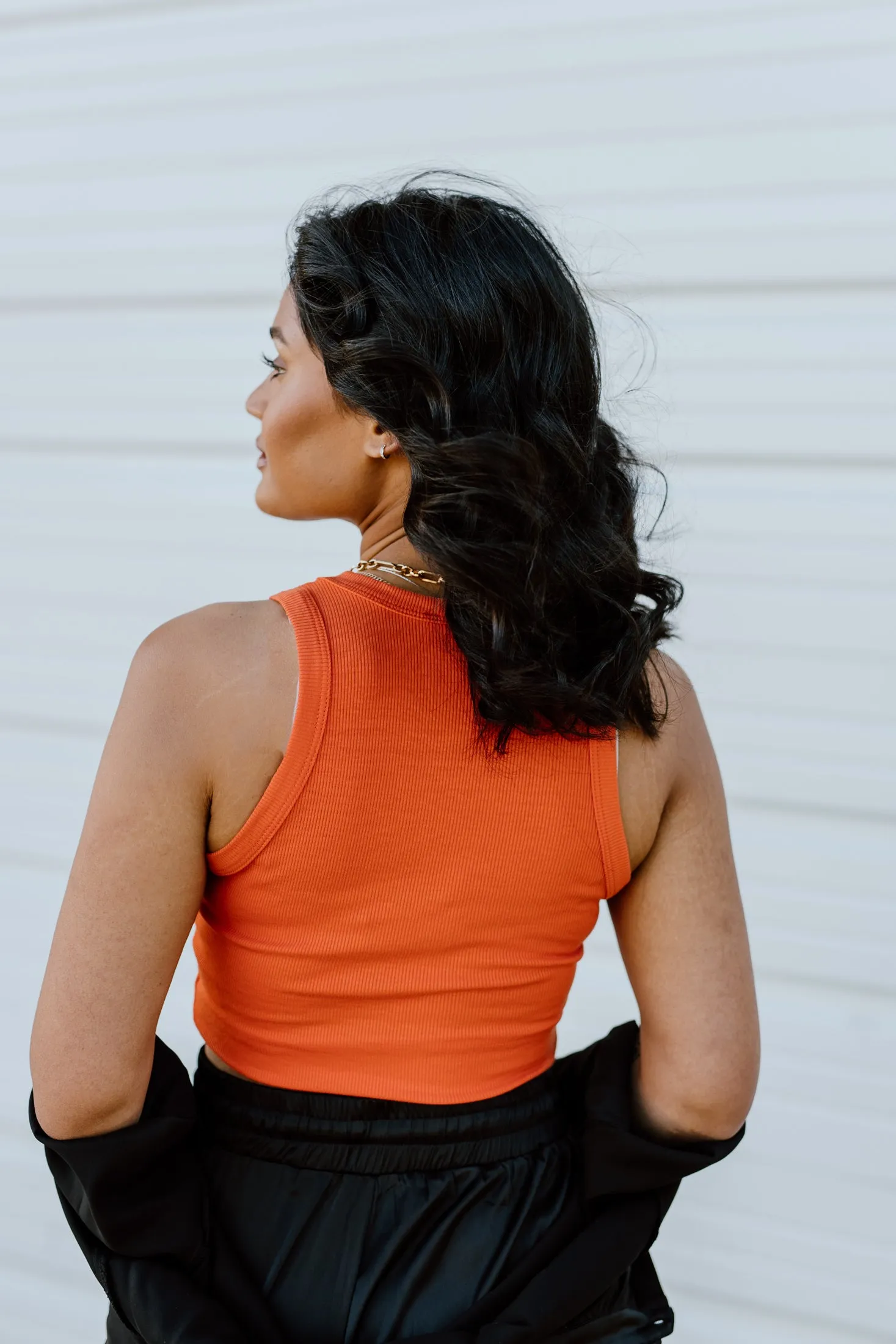 "Take A Selfie" Ribbed Tank Top - Orange