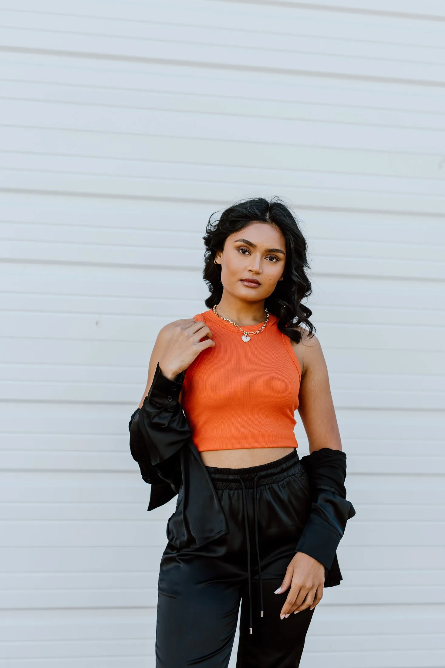 "Take A Selfie" Ribbed Tank Top - Orange