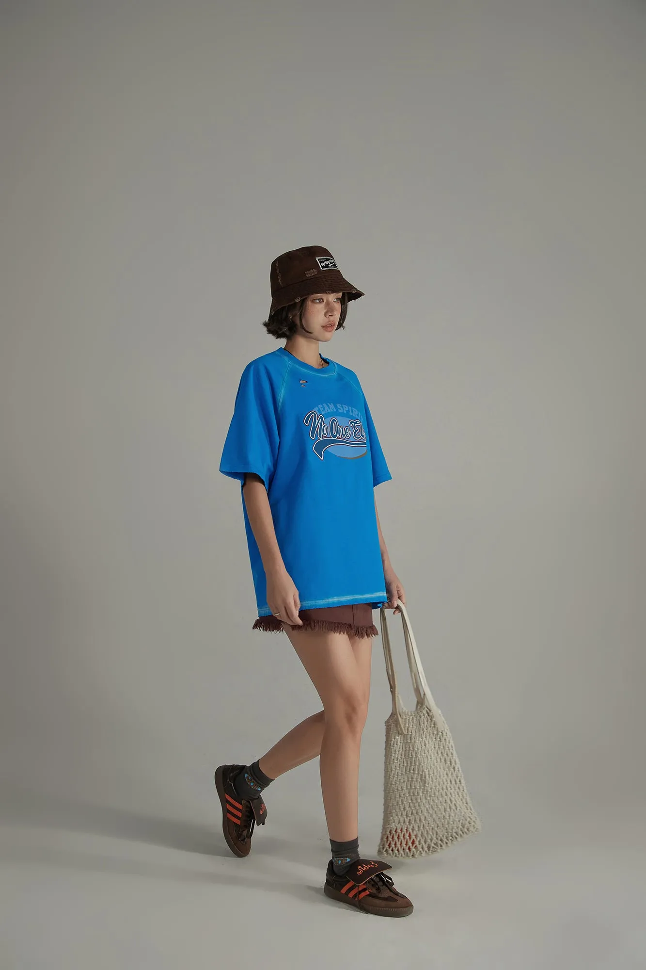 Raglan Printed Color Sporty Basic Loose Fit T-Shirt