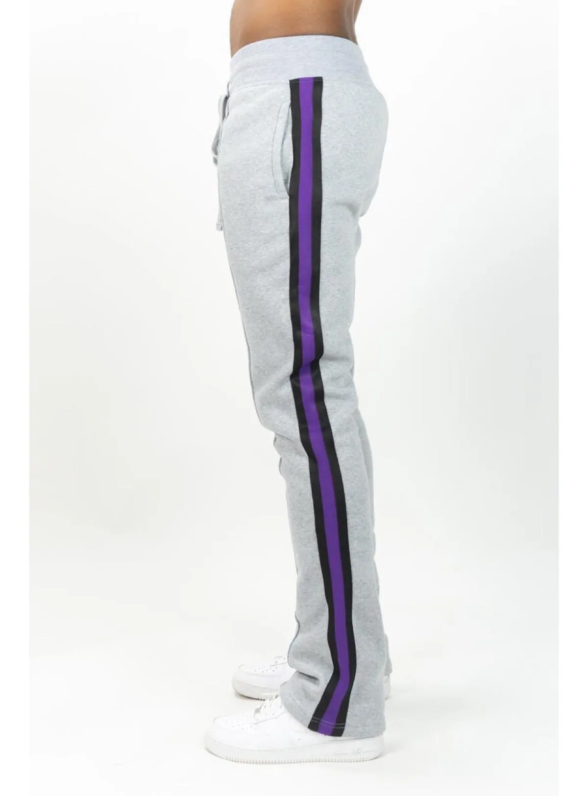 Rebel Minds Sweatpants - Fleece Side Stripe Stacked - Heather Grey - 132-441