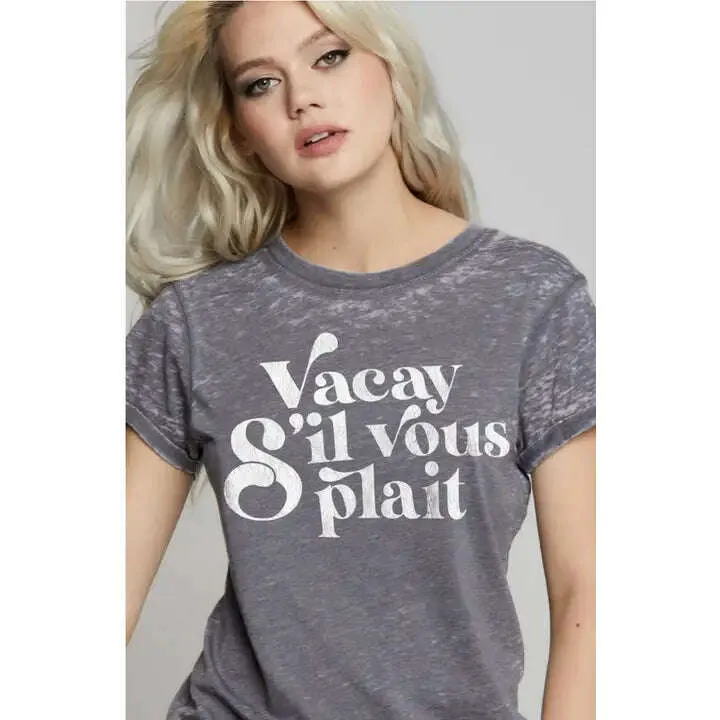RECYCLED KARMA - Vacay S'il vous plait - Grey Burn Out Tee