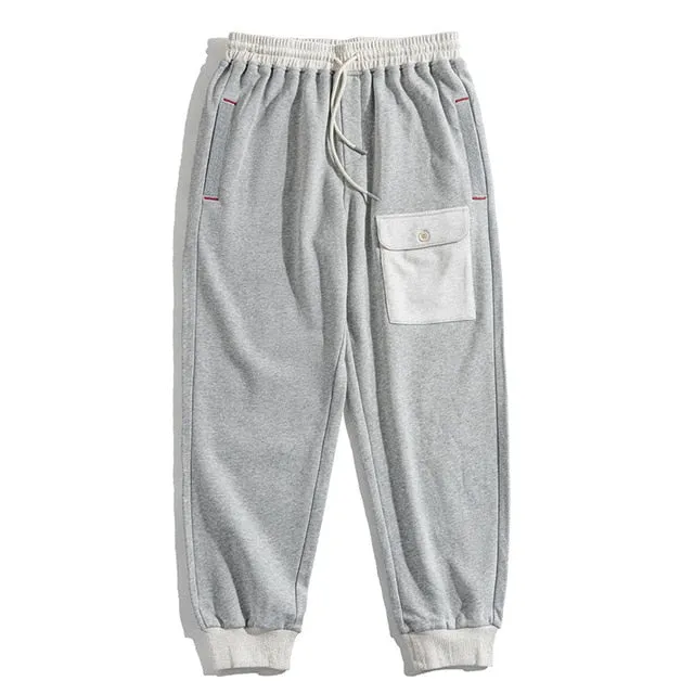 RETRO WOVEN DRAWSTRING SOLID POCKETS SWEATPANTS