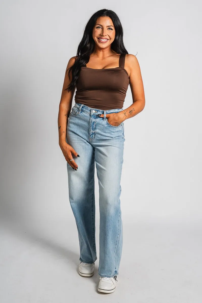 Square neck cami tank top brown