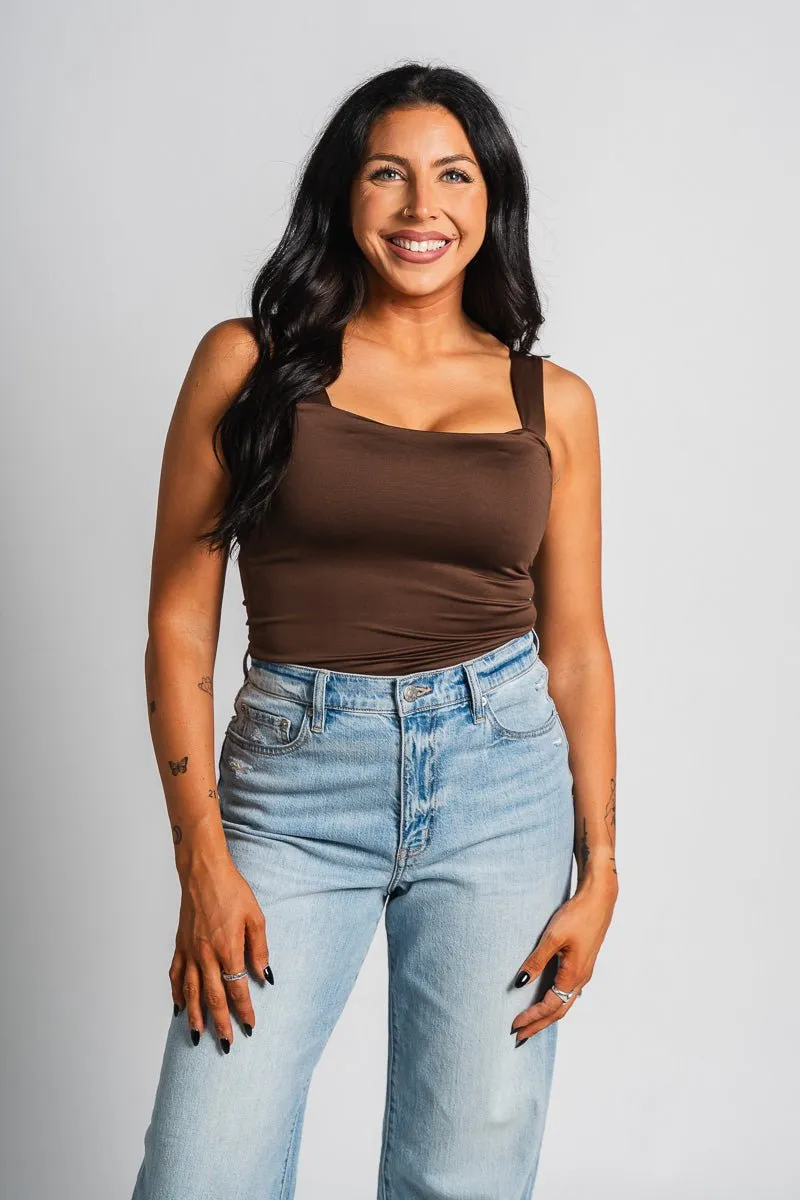 Square neck cami tank top brown