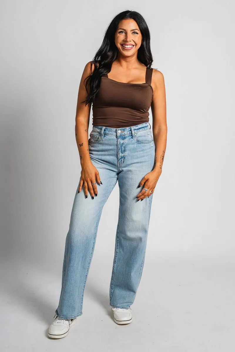Square neck cami tank top brown