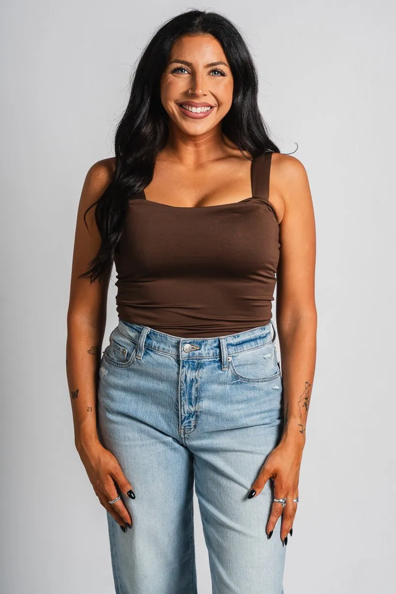 Square neck cami tank top brown