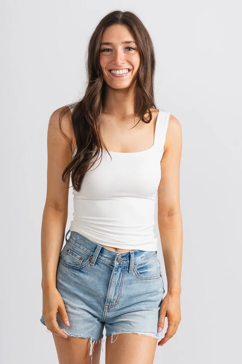 Square neck cami tank top white