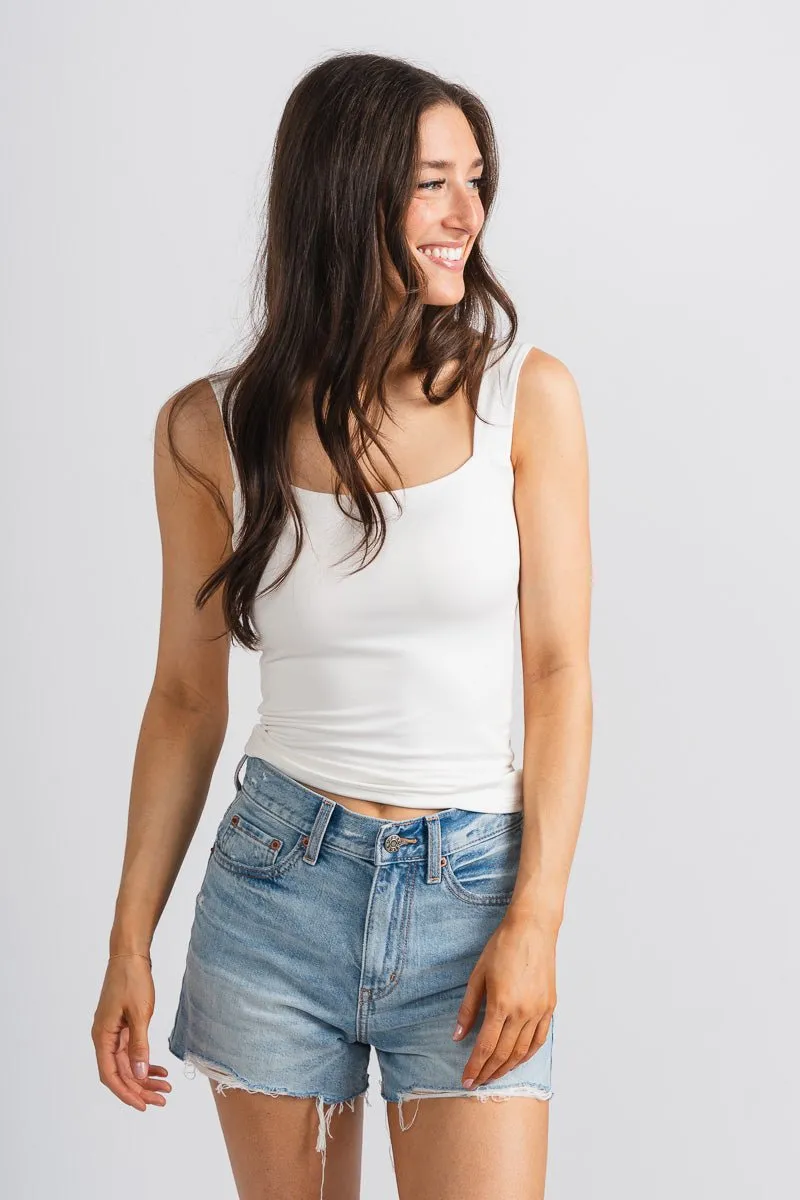 Square neck cami tank top white