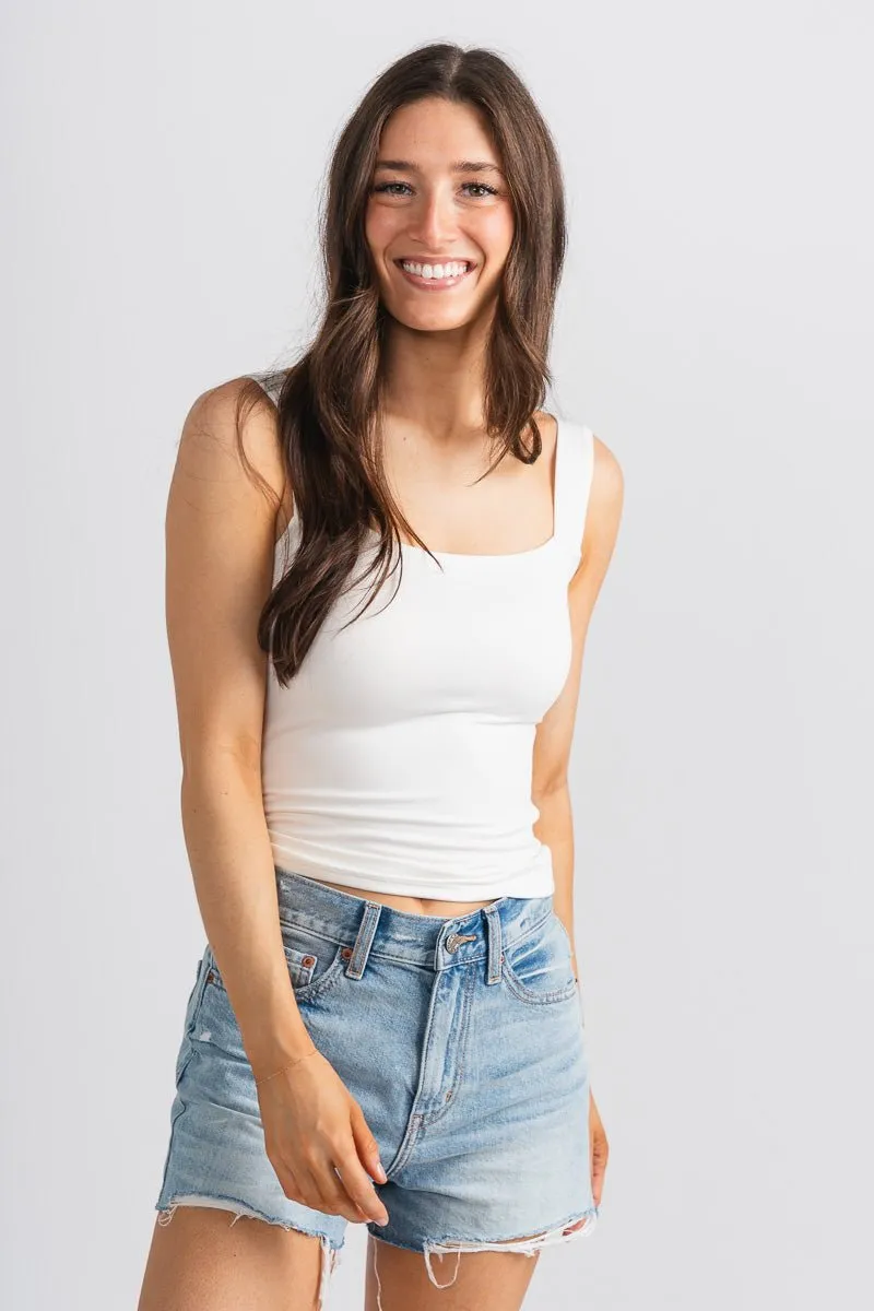 Square neck cami tank top white