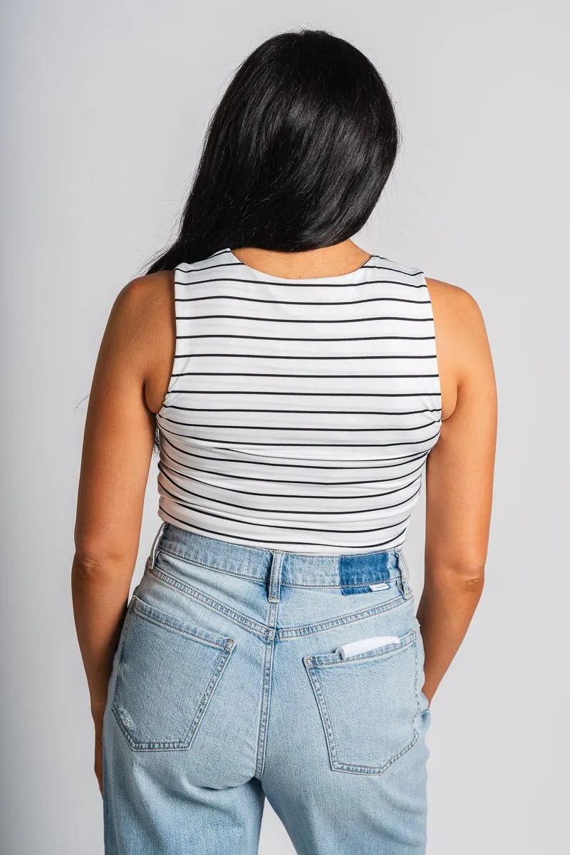 Striped crop tank top white