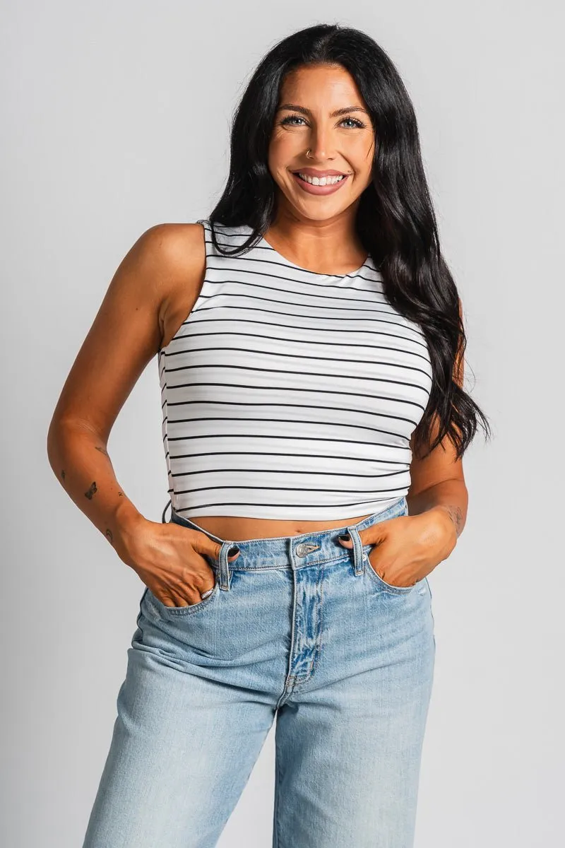 Striped crop tank top white