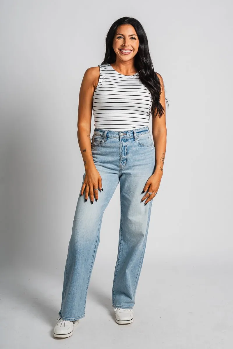 Striped crop tank top white