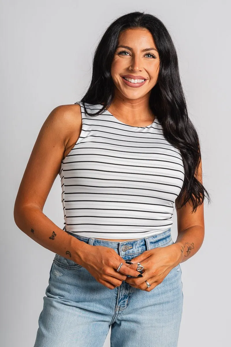 Striped crop tank top white