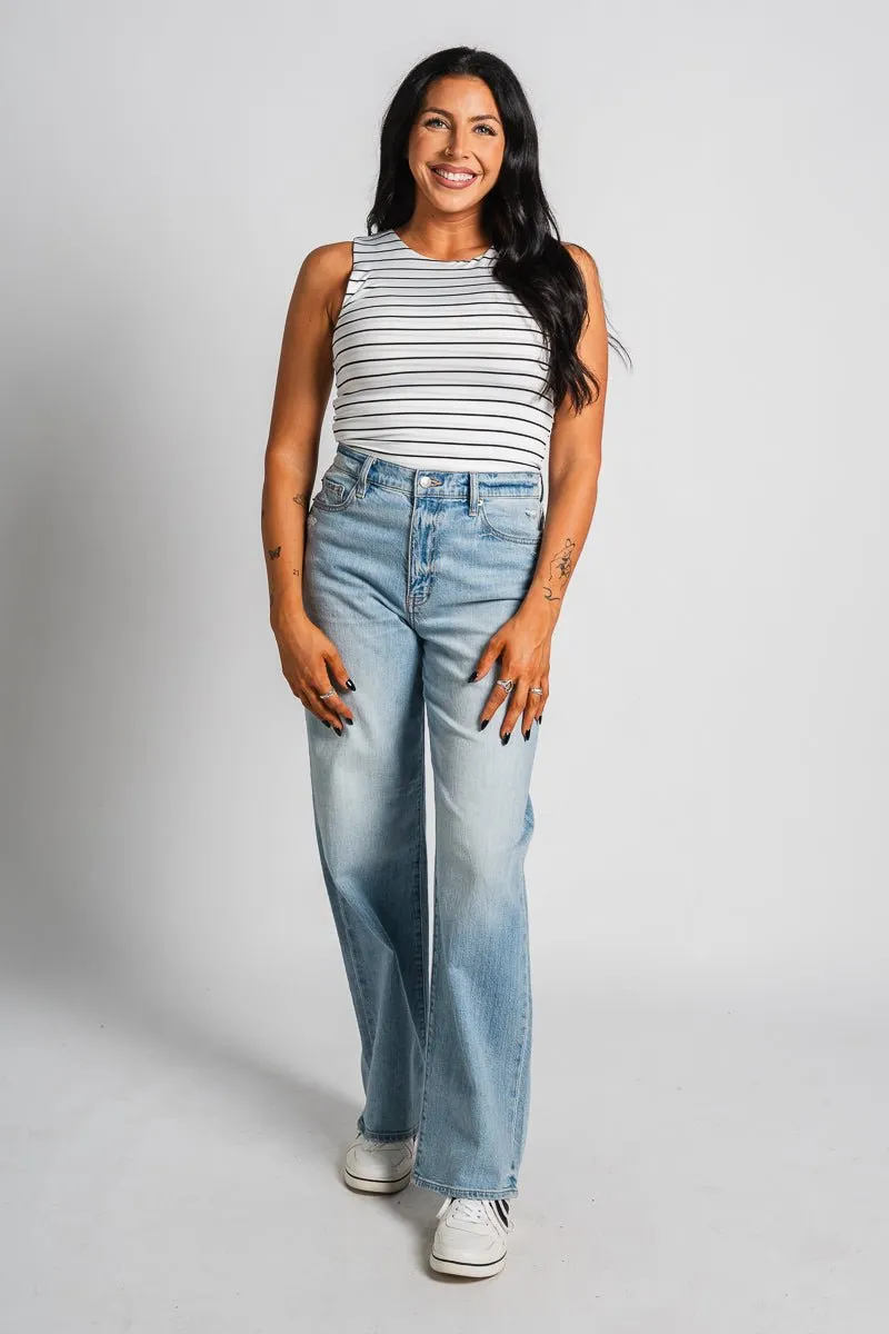 Striped crop tank top white