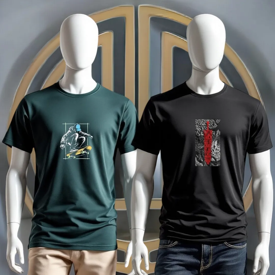 Stylish Men's Graphic T-Shirts by AUA&CO – Black & Dark Green