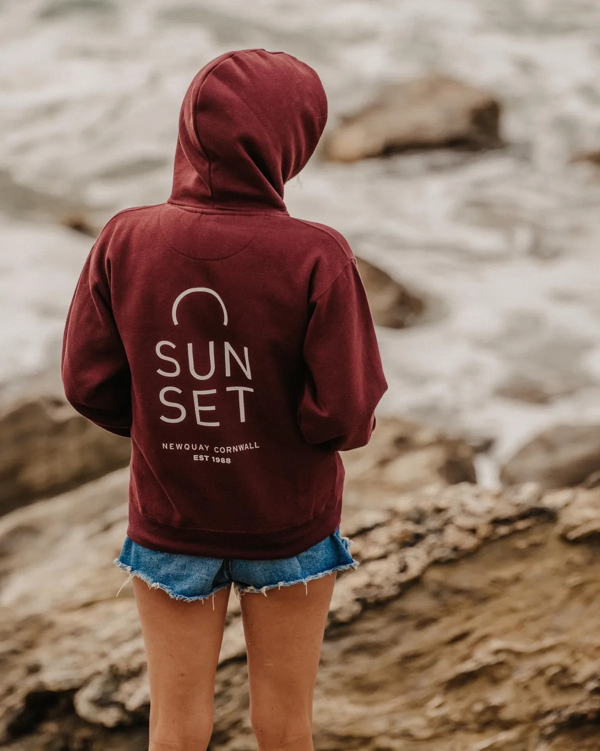 Sunset Surf Womens Hoodie - Burgundy