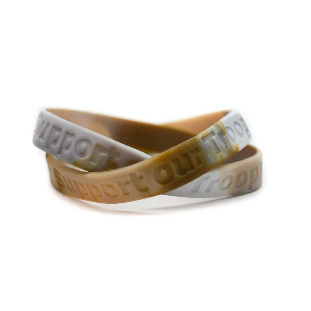 Support our Troops Military Match Rubber Bracelet Wristband - Camouflage - Adult 8"