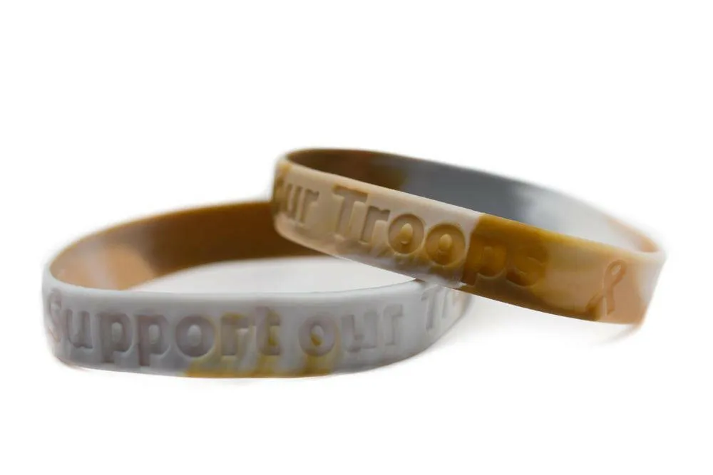 Support our Troops Military Match Rubber Bracelet Wristband - Camouflage - Adult 8"