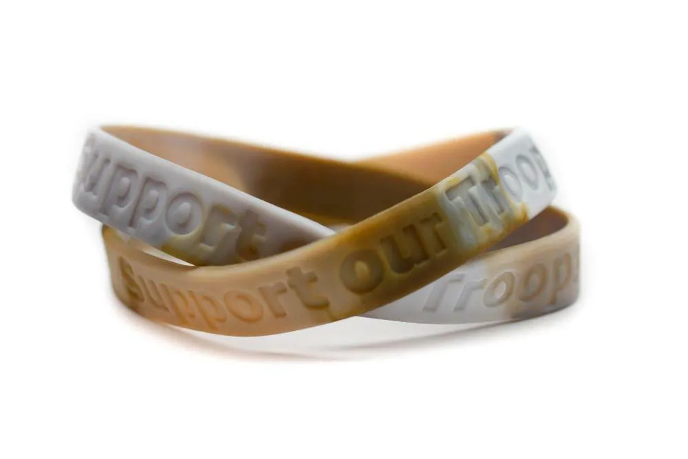 Support our Troops Military Match Rubber Bracelet Wristband - Camouflage - Adult 8"