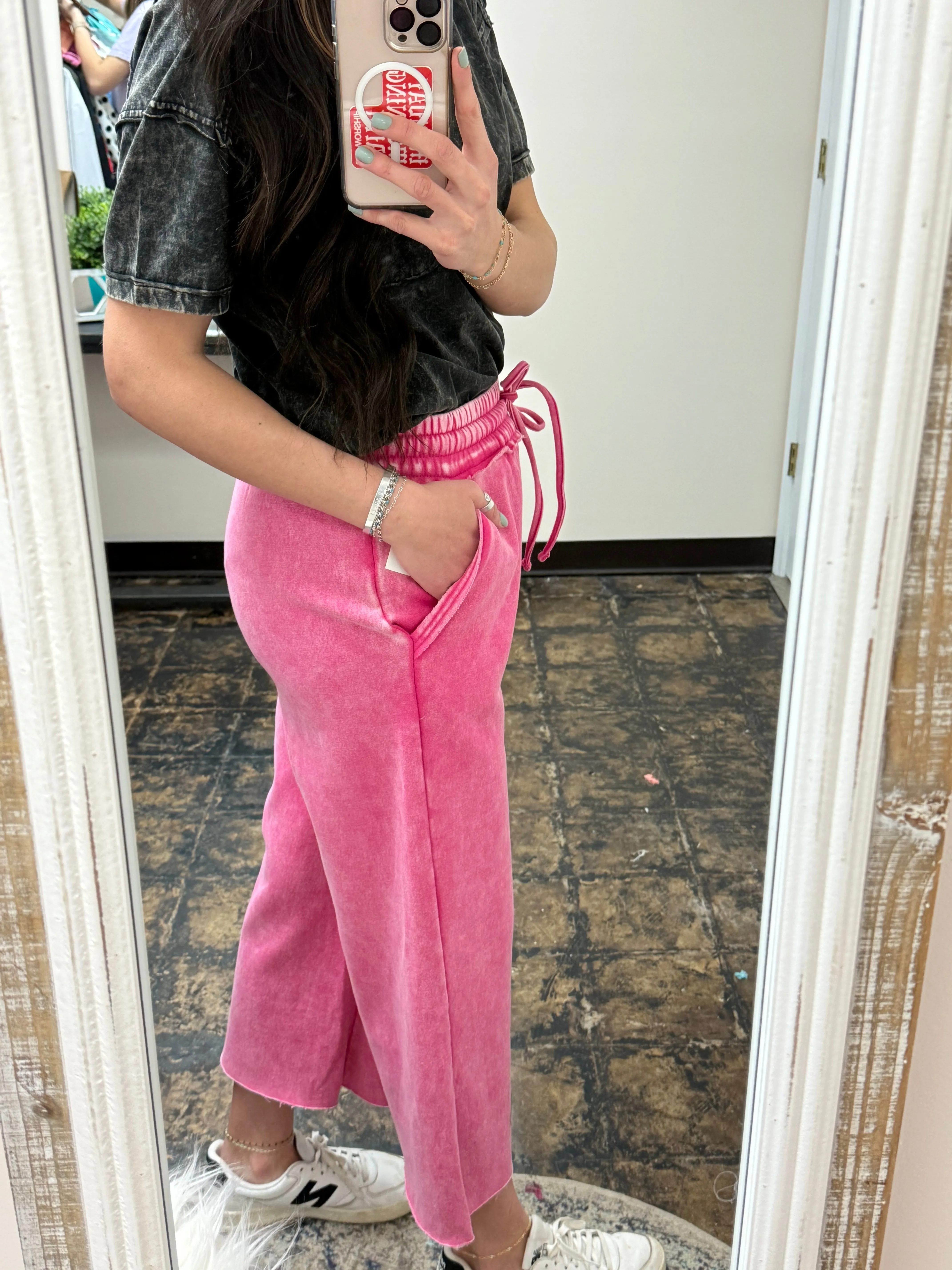 The Gizelle Acid Wash Palazzo Sweatpants - Hot Pink