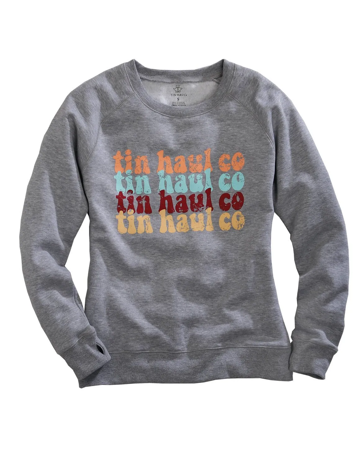 Tin Haul Womens Grey Cotton Blend Multi-Color Logo Sweatshirt