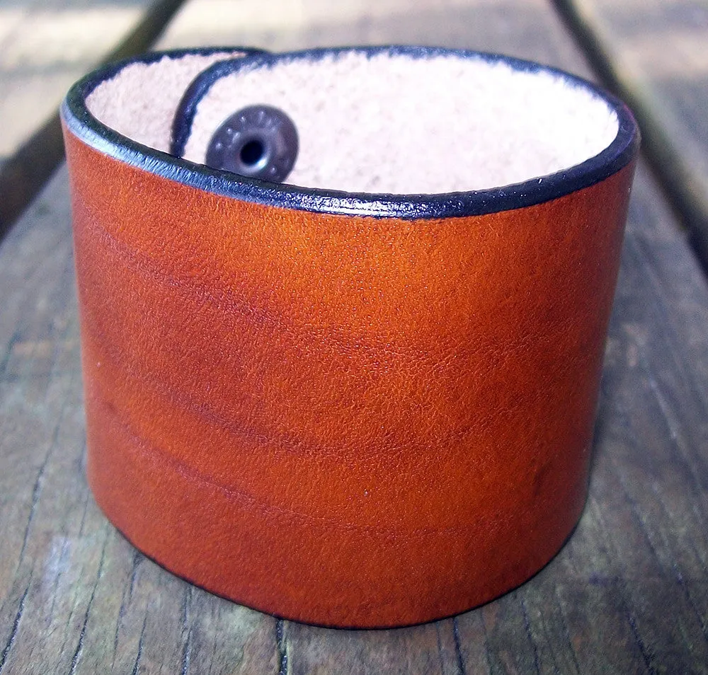 Two Inch Wide Leather Wristbands | Snap Wrist Cuffs