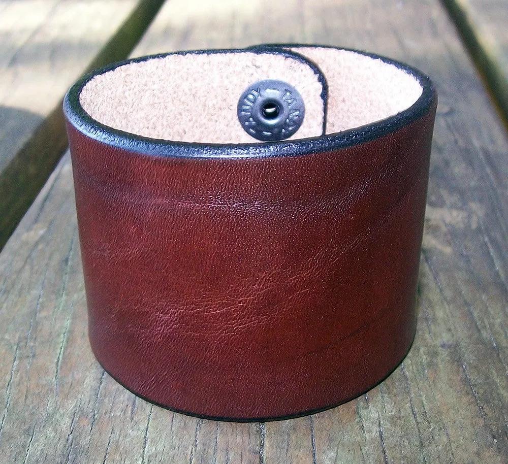 Two Inch Wide Leather Wristbands | Snap Wrist Cuffs