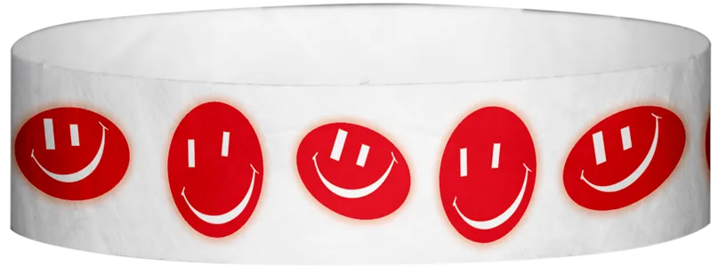 Tyvek® 3/4" x 10" Happy Face Glow pattern wristbands