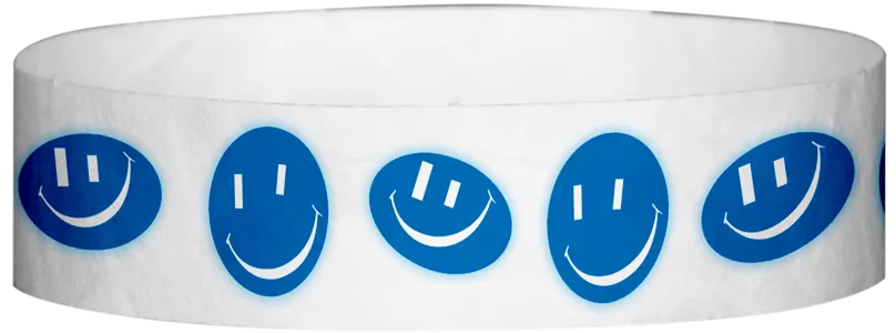 Tyvek® 3/4" x 10" Happy Face Glow pattern wristbands
