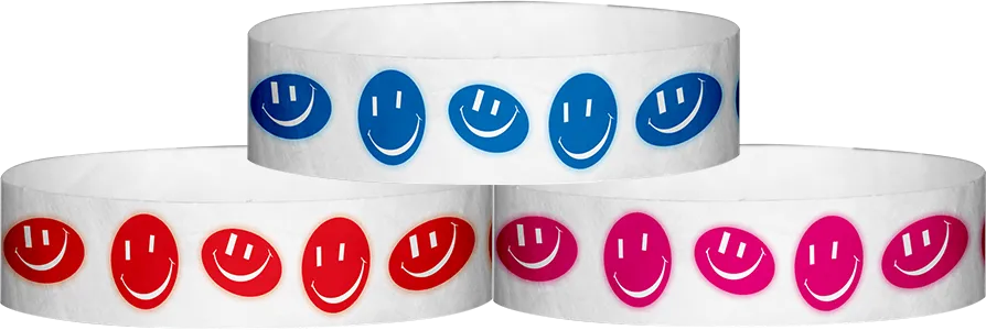 Tyvek® 3/4" x 10" Happy Face Glow pattern wristbands