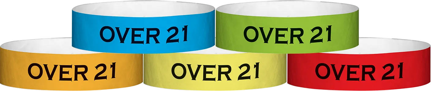 Tyvek® 3/4" x 10" Over 21 pattern wristbands