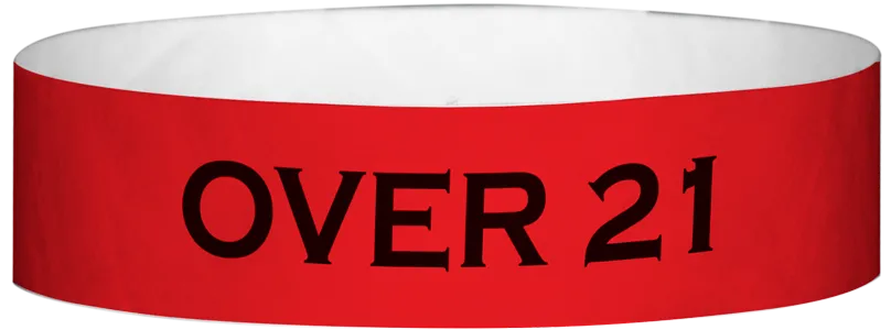 Tyvek® 3/4" x 10" Over 21 pattern wristbands