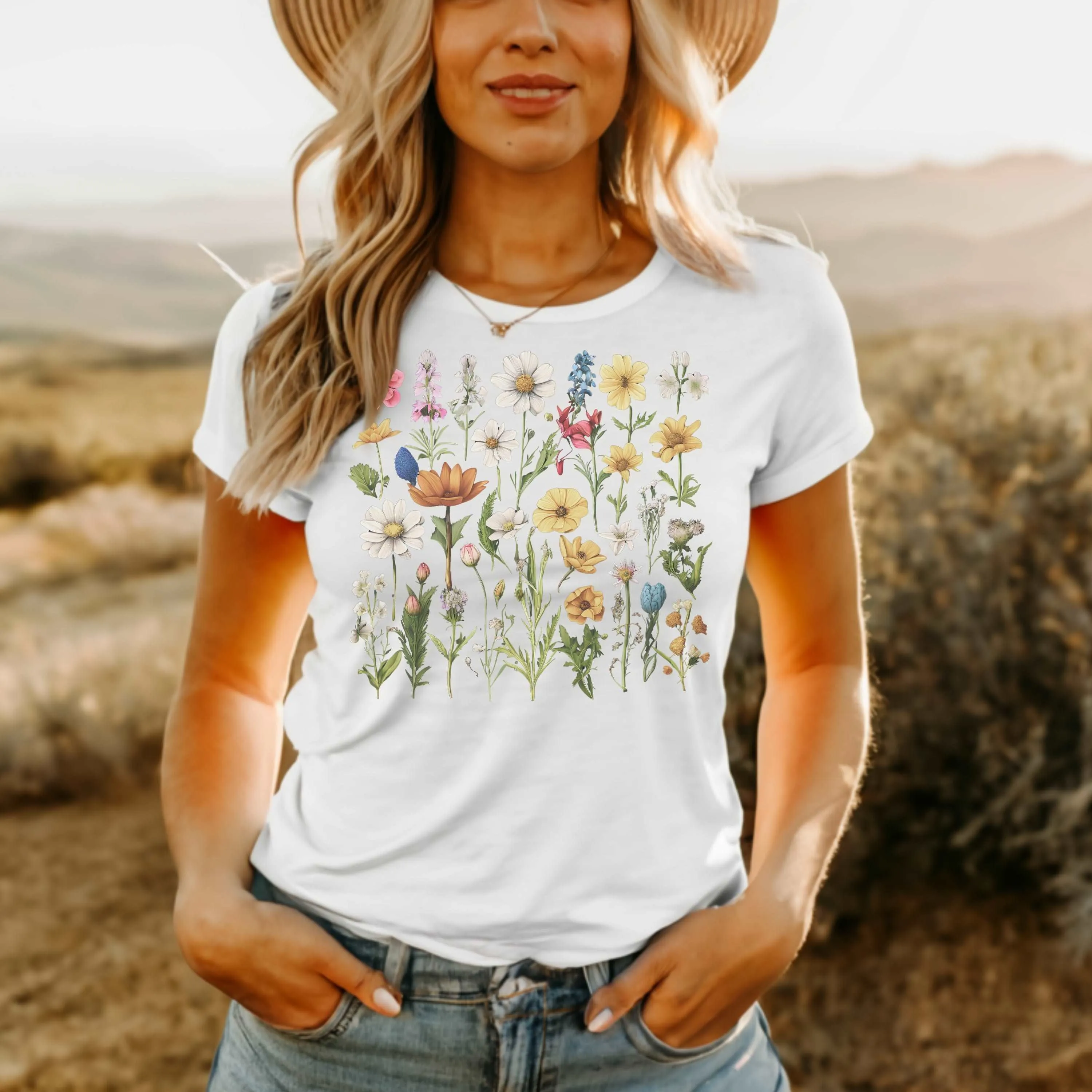 Unisex Vintage Gardening Style Flower Jersey Short Sleeve Tee