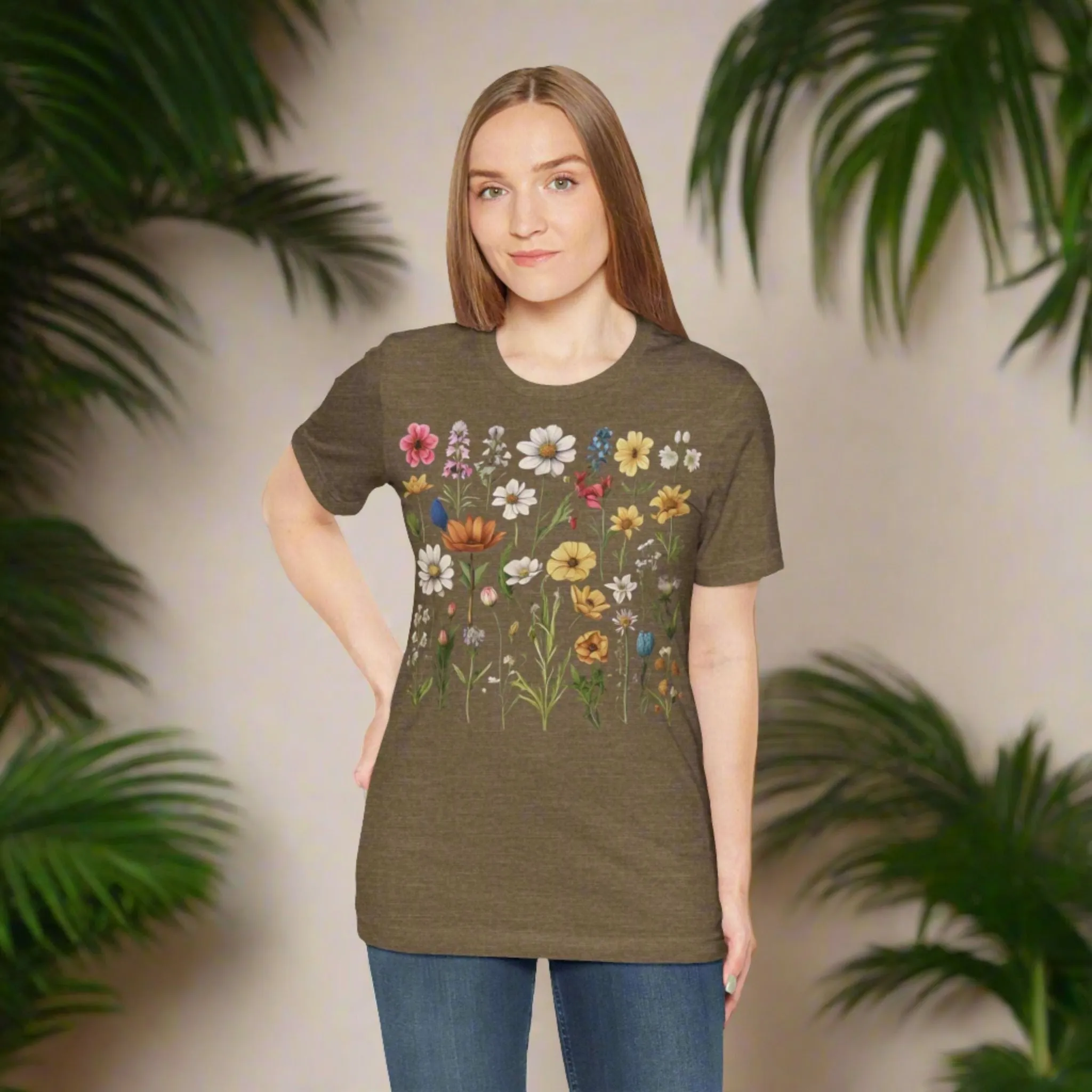 Unisex Vintage Gardening Style Flower Jersey Short Sleeve Tee