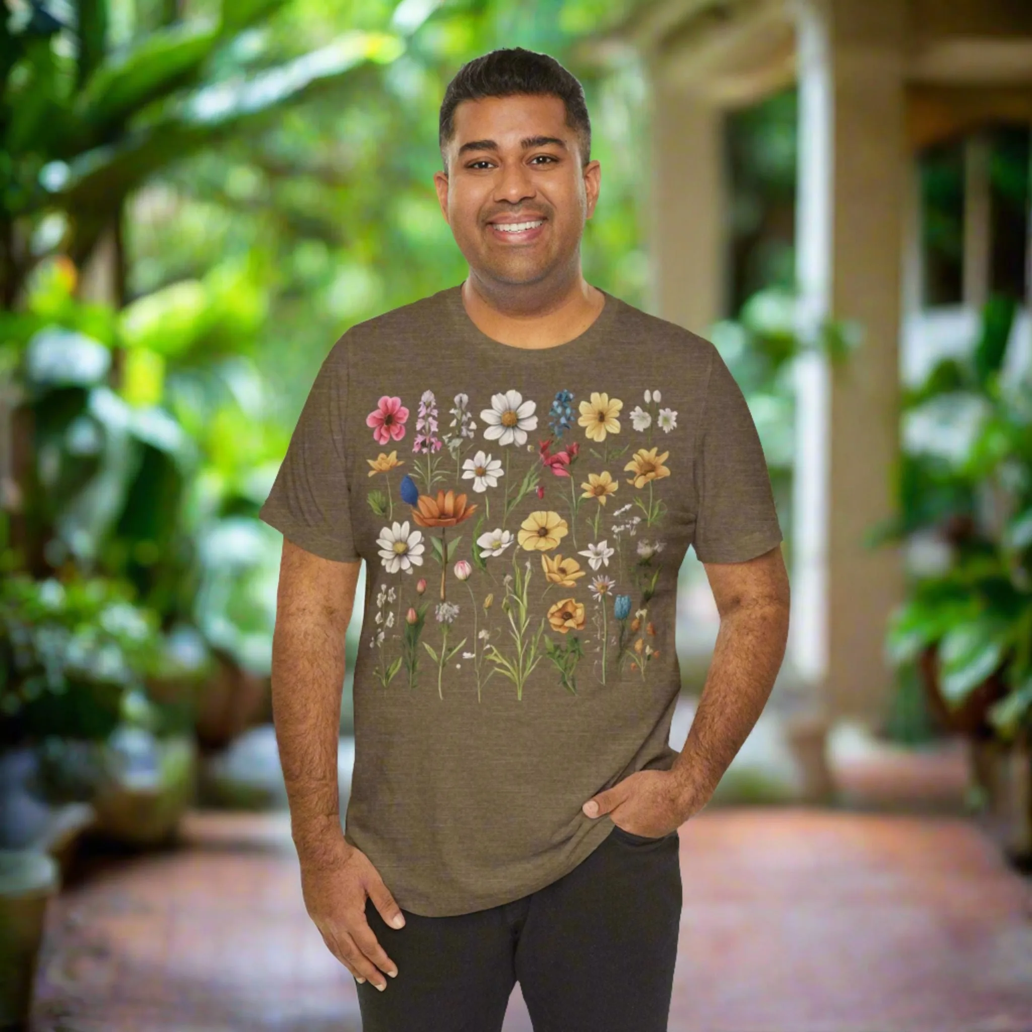 Unisex Vintage Gardening Style Flower Jersey Short Sleeve Tee