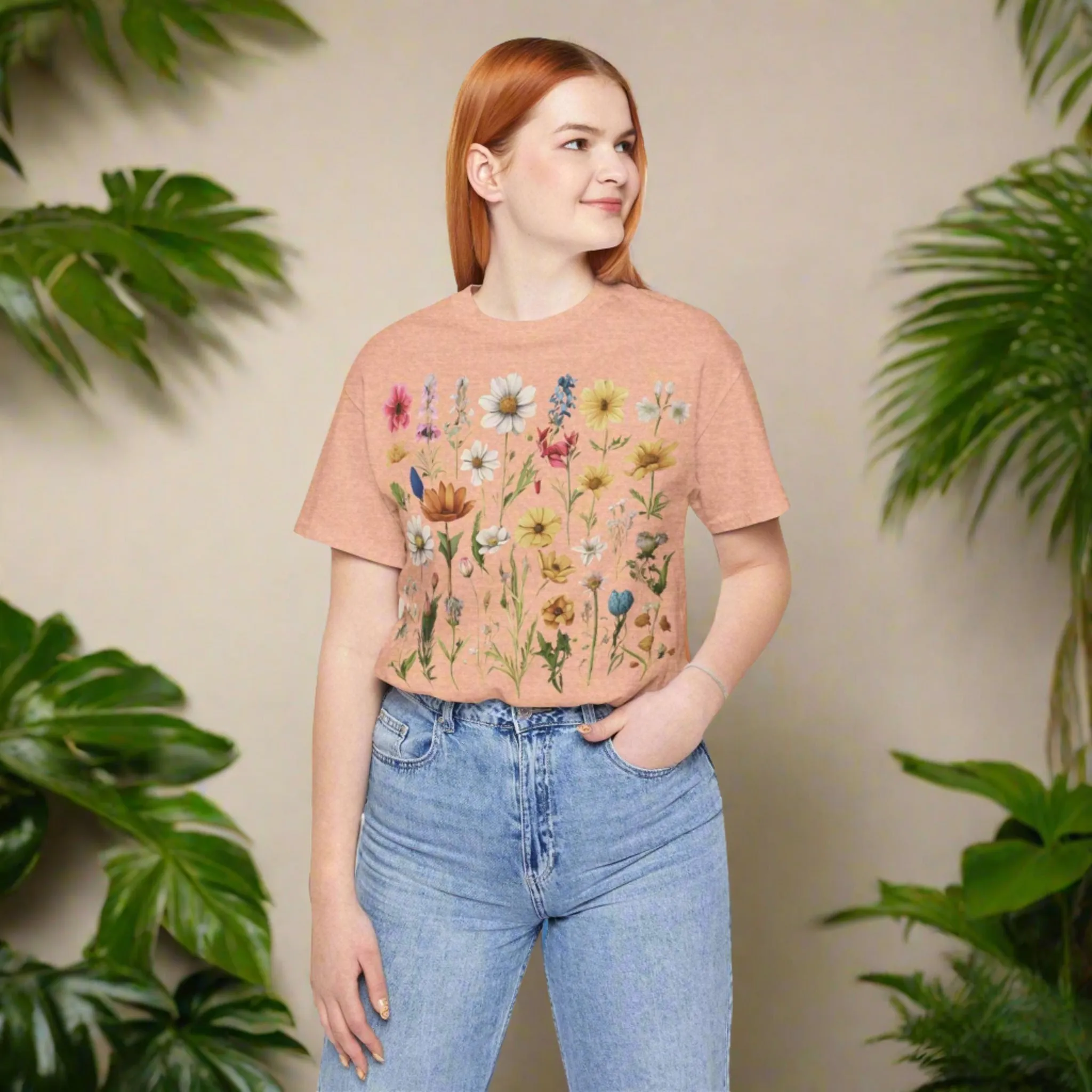 Unisex Vintage Gardening Style Flower Jersey Short Sleeve Tee