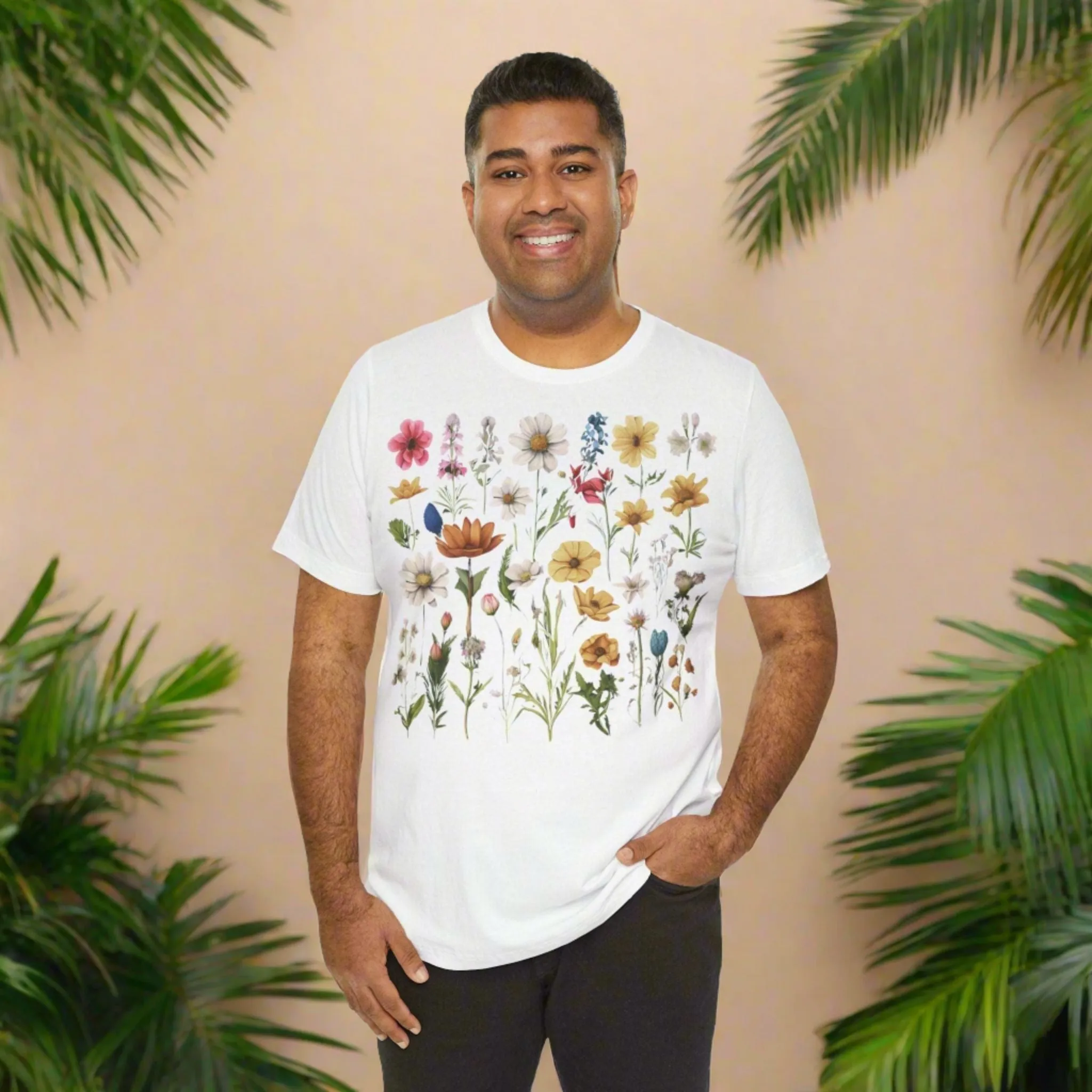 Unisex Vintage Gardening Style Flower Jersey Short Sleeve Tee
