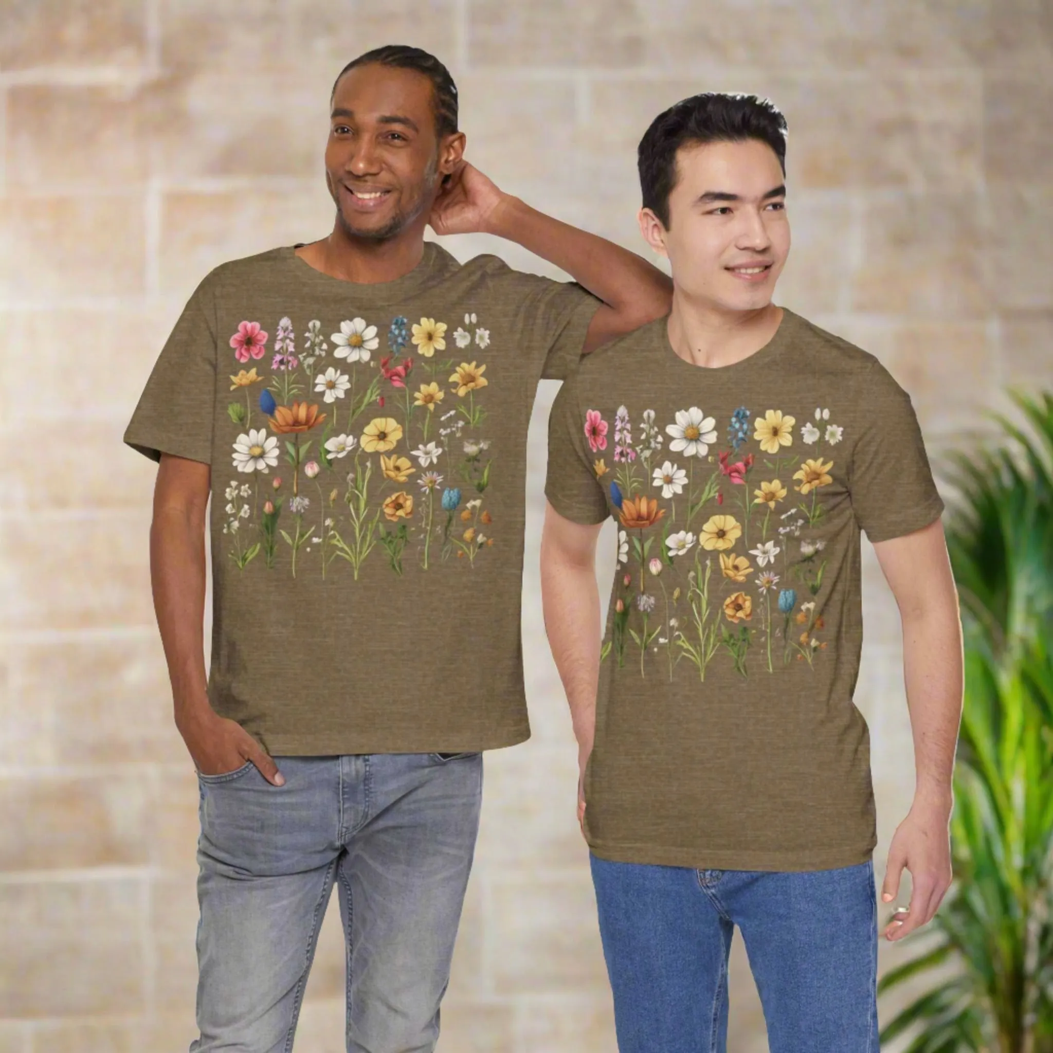 Unisex Vintage Gardening Style Flower Jersey Short Sleeve Tee