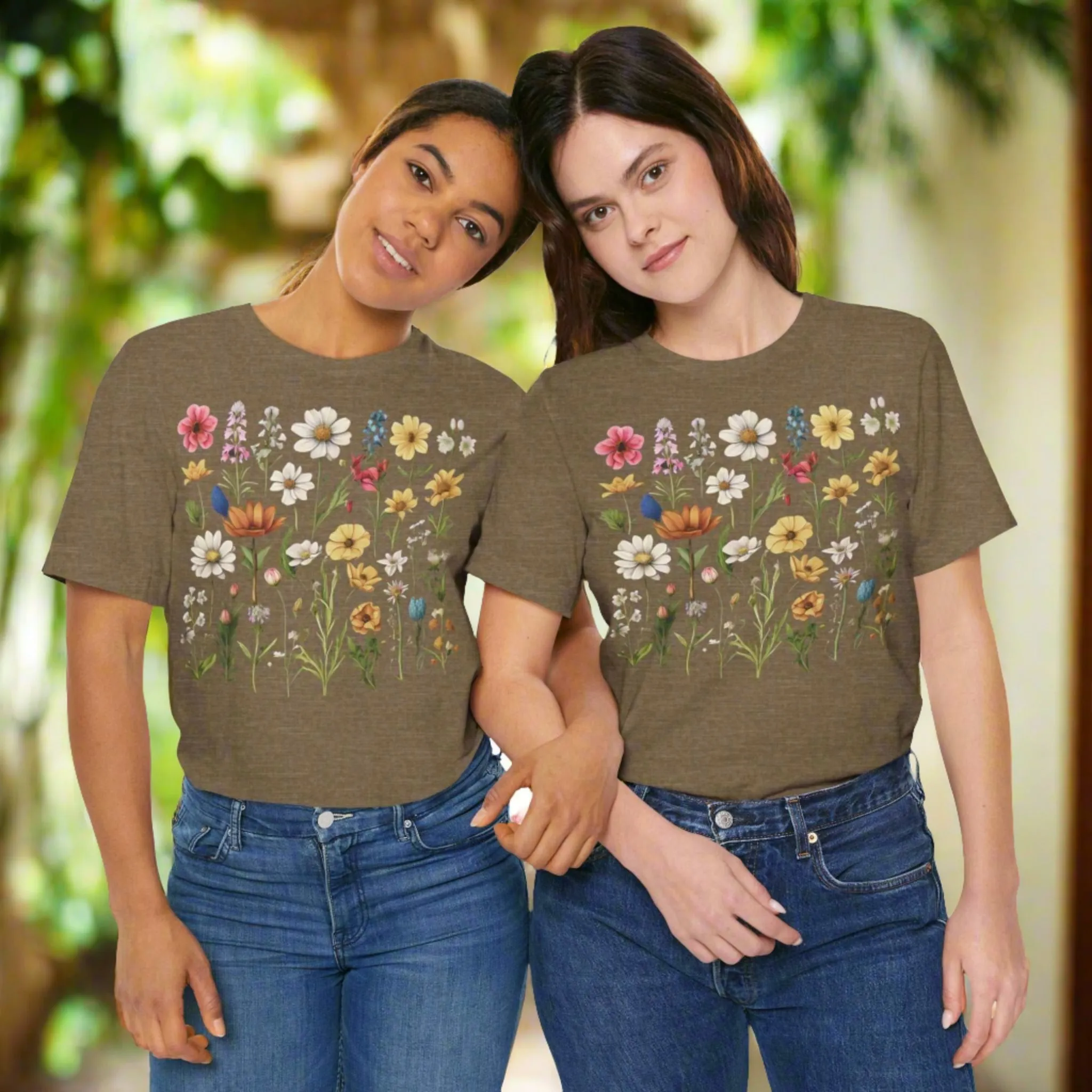 Unisex Vintage Gardening Style Flower Jersey Short Sleeve Tee