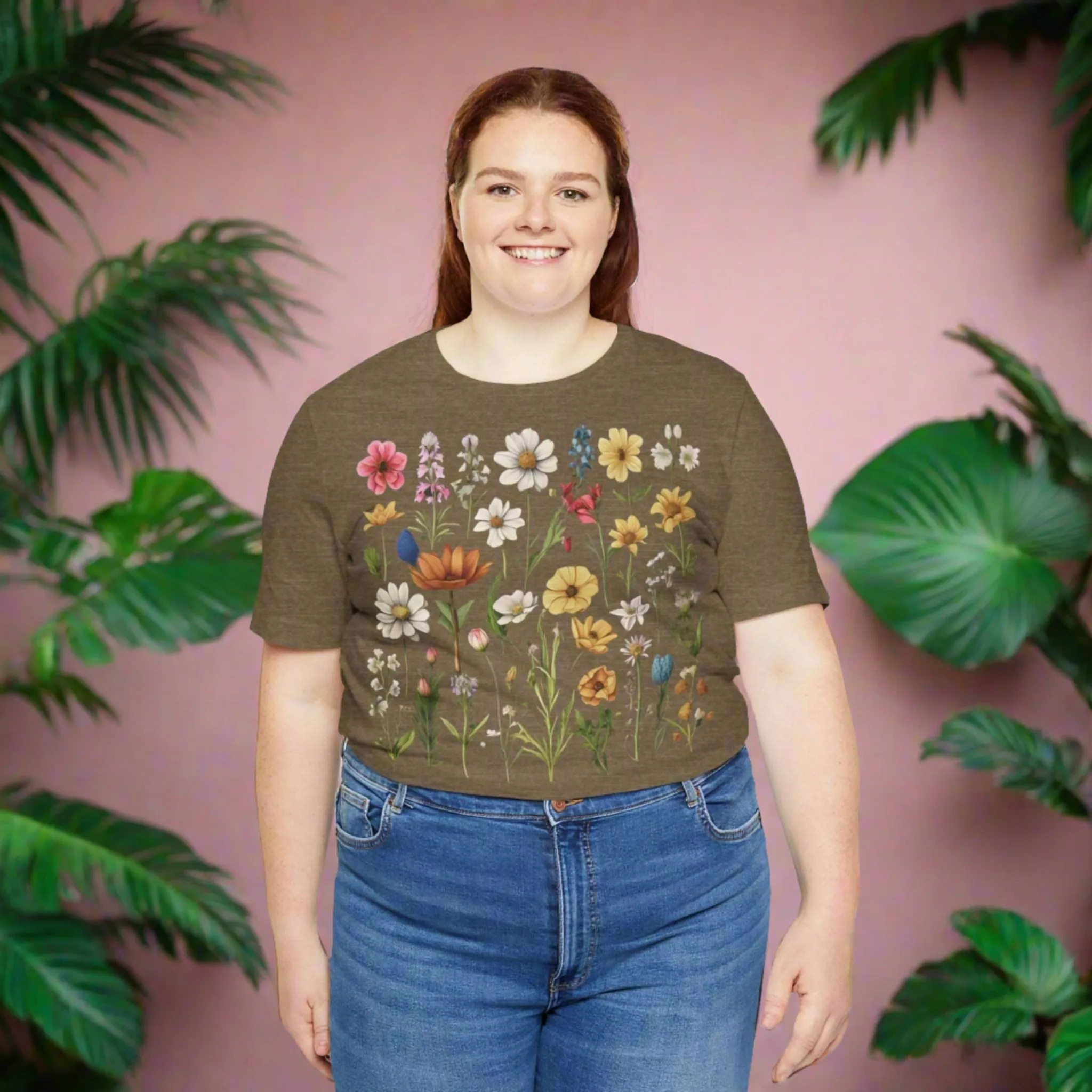 Unisex Vintage Gardening Style Flower Jersey Short Sleeve Tee