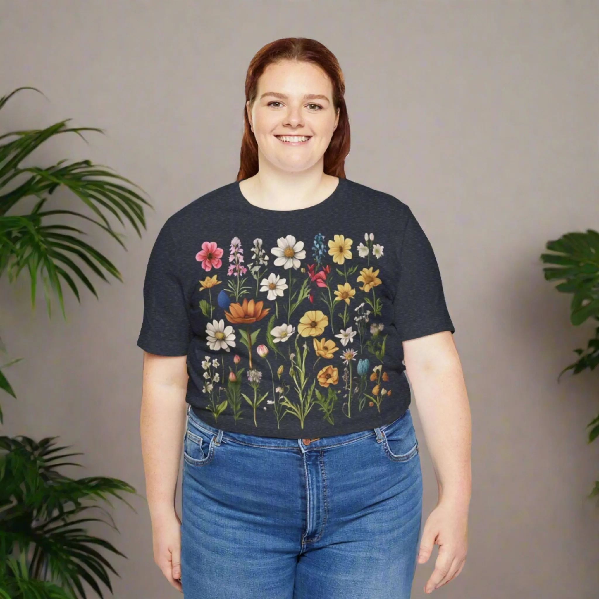 Unisex Vintage Gardening Style Flower Jersey Short Sleeve Tee