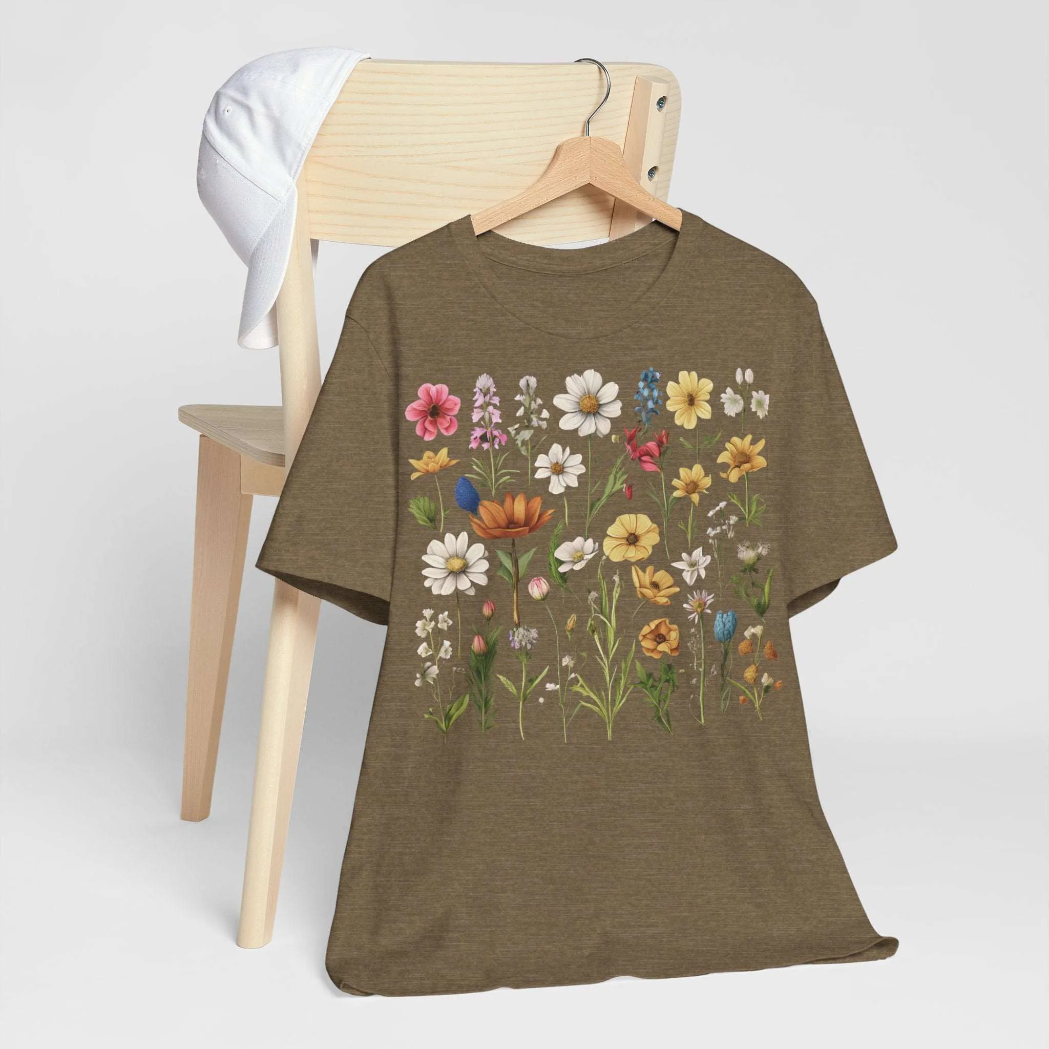 Unisex Vintage Gardening Style Flower Jersey Short Sleeve Tee