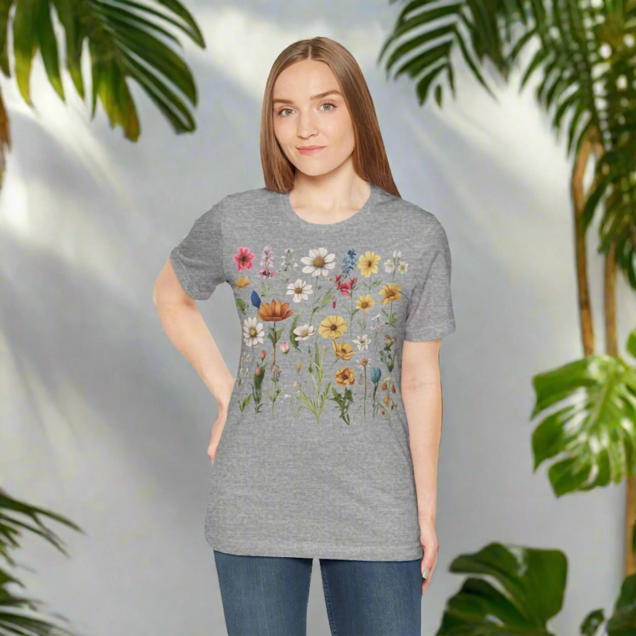 Unisex Vintage Gardening Style Flower Jersey Short Sleeve Tee