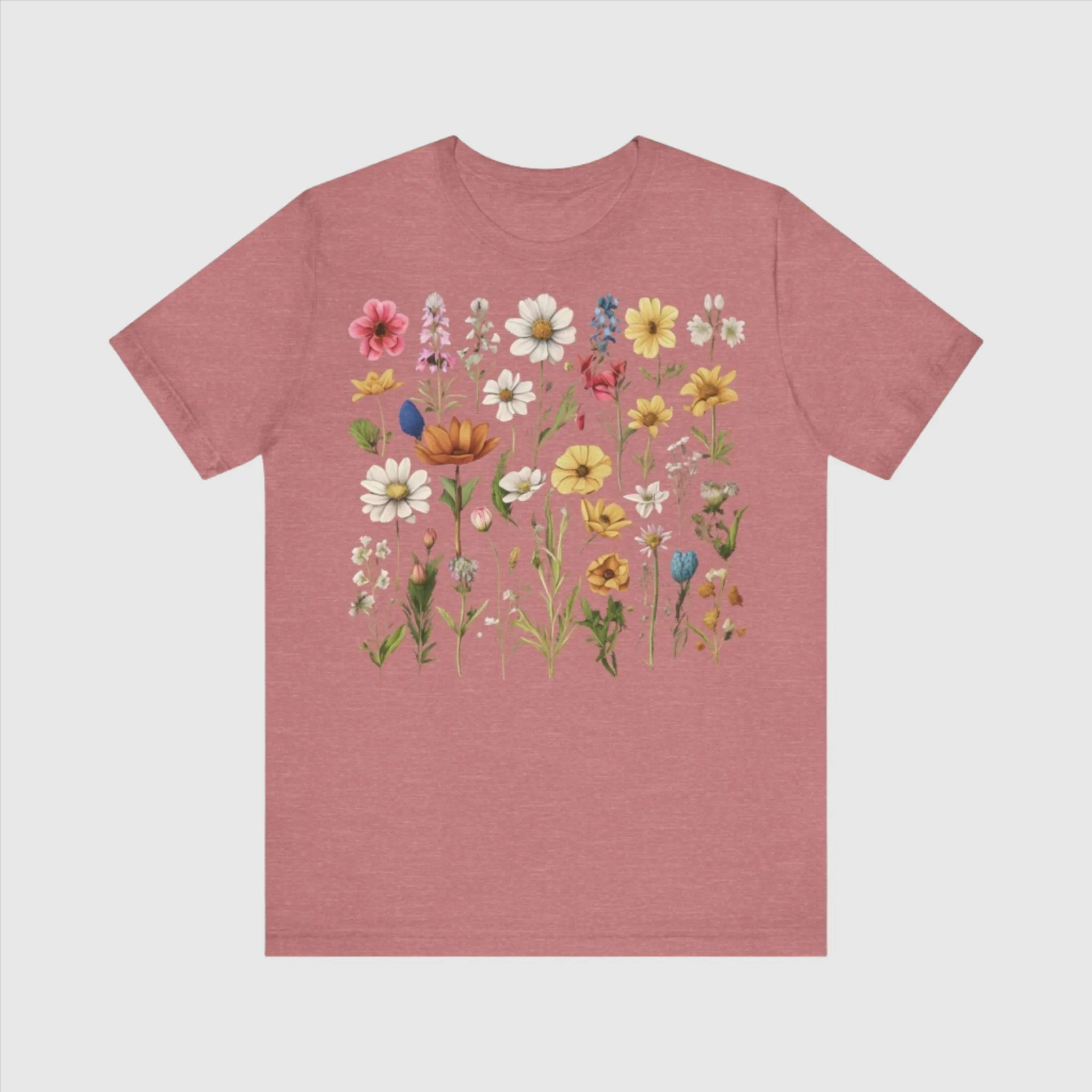 Unisex Vintage Gardening Style Flower Jersey Short Sleeve Tee